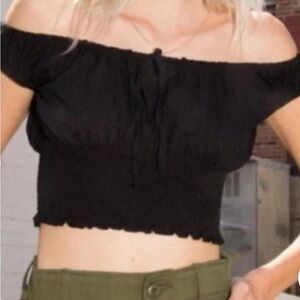 Black Off-Shoulder Smocked Top